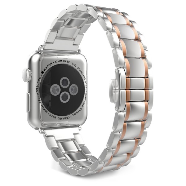 Stainless Steel Apple Watch Strap Full Silver Rose Gold