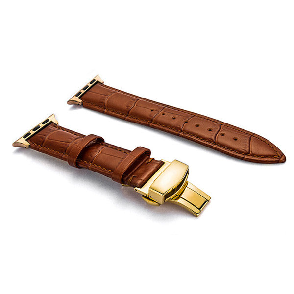 Classic Butterfly Buckle Engraved Personalized Apple Watch Band Brown