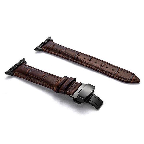Classic Butterfly Buckle Engraved Personalized Apple Watch Band Dark Brown
