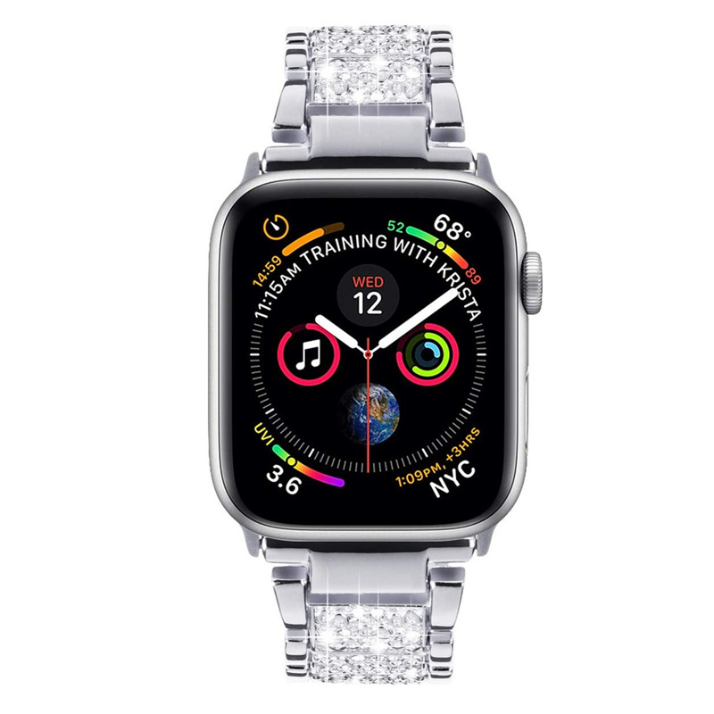 Stainless Steel Crystal Apple Watch Strap Silver Chain