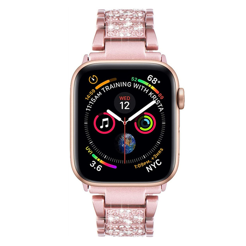 Stainless Steel Crystal Apple Watch Strap Rose Colour Chain Sandy Finish