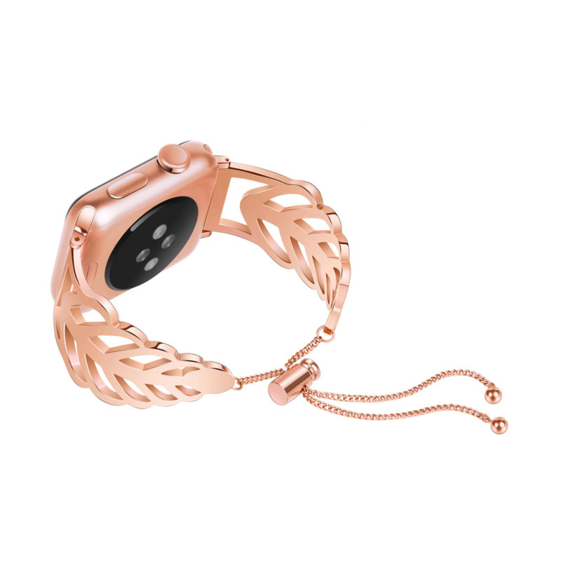 Stainless Steel Apple Watch Strap Full Rose Gold hollow leaf - Image 2