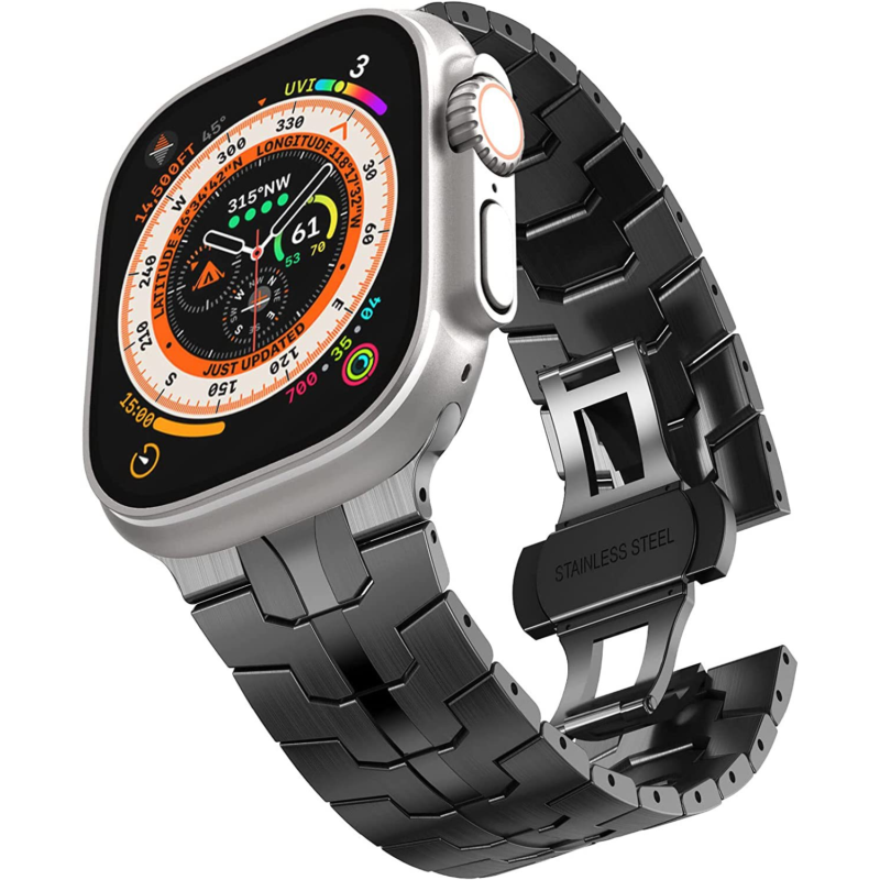 black stainless steel apple watch strap