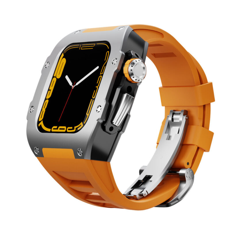 Stainless Steel Silicone Apple Watch Band - The King - Orange 2