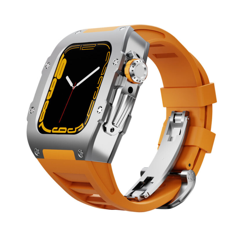 Stainless Steel Silicone Apple Watch Band - The King - Orange